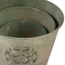 Prodotto Vaso da fiori in metallo verde vintage Ø22cm–13,5cm set da 3