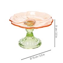 Prodotto Piatto decorativo in vetro con piede, motivo floreale per una decorazione elegante della tavola e un decoro estivo, 15 cm