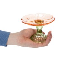 Prodotto Piatto decorativo in vetro con piede, motivo floreale per una decorazione elegante della tavola e un decoro estivo, 15 cm