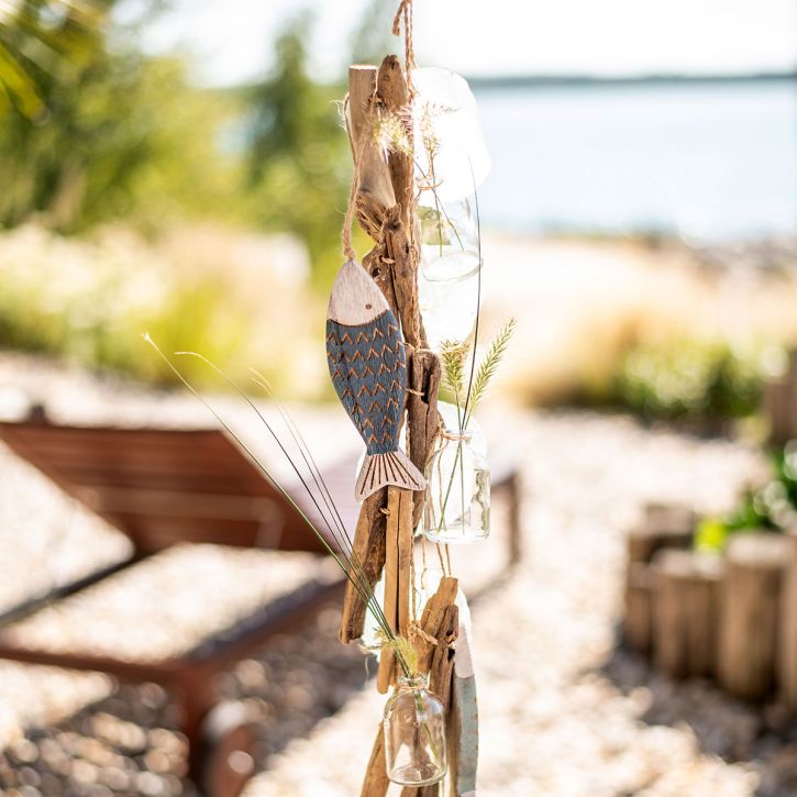 Prodotto Ghirlanda di legni marini decorazione in legni con vasi di vetro 70 cm