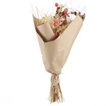 Prodotto Bouquet di fiori secchi in stile Boho, cardo fragola e fiordaliso in rosso sbiancato, realistico, 150 g