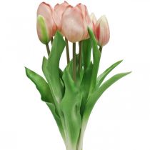 Prodotto Tulipani artificiali Real-Touch rosa pesca 38 cm mazzo da 7 pz