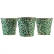Prodotto Fioriera in ceramica craquelé smaltata verde Ø11cm H11cm 3 pezzi