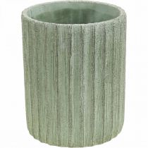 Fioriera in ceramica verde retrò a righe Ø13,5 cm H17 cm