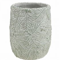 Fioriera in ceramica verde bianco grigio rami di pino Ø12cm H17.5cm