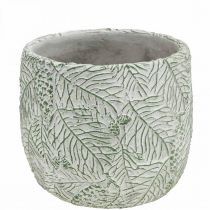 Fioriera in ceramica verde bianco grigio rami di abete Ø13,5 cm H13,5 cm