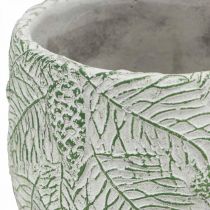 Fioriera in ceramica verde bianco grigio rami di abete Ø13,5 cm H13,5 cm