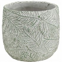Fioriera in ceramica verde bianco grigio rami di abete Ø12,5cm H12cm