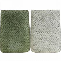 Prodotto Fioriera in ceramica bianco verde rilievo rete 14x14cm H21.5cm 2pz