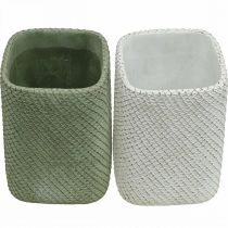 Prodotto Fioriera in ceramica bianco verde rilievo rete 14x14cm H21.5cm 2pz