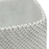 Fioriera in ceramica bianco verde rilievo rete 14x14cm H21.5cm 2pz