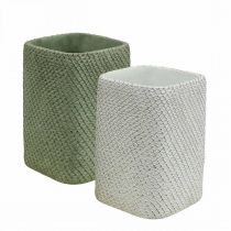 Prodotto Fioriera in ceramica bianco verde rilievo rete 12x12cm H17.5cm 2pz