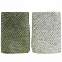 Prodotto Fioriera in ceramica bianco verde rilievo rete 12x12cm H17.5cm 2pz