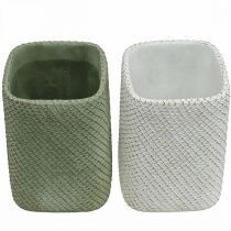 Prodotto Fioriera in ceramica bianco verde rilievo rete 12x12cm H17.5cm 2pz