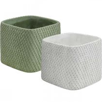 Prodotto Fioriera in ceramica bianco verde rilievo rete 17x17cm H15cm 2pz