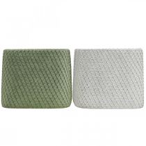 Prodotto Fioriera in ceramica bianco verde rilievo rete 17x17cm H15cm 2pz