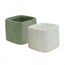 Prodotto Fioriera in ceramica bianco verde rete a rilievo 12,5x12,5cm H9cm 2pz