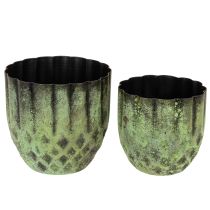 Prodotto Vaso da fiori vintage in metallo, verde, Ø14/12 cm, set da 2
