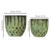 Prodotto Vaso da fiori vintage in metallo, verde, Ø14/12 cm, set da 2