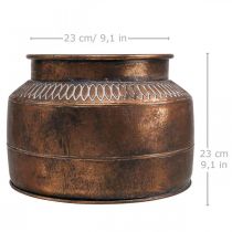 Fioriera grande fioriera decorativa in metallo rame rilievo Ø31,5 cm H23 cm