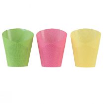 Vaso per piante in carta intrecciata rosa giallo verde Ø9 cm A18 cm 9 pezzi