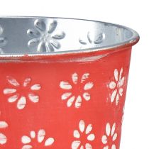 Prodotto Fioriera mini vaso da fiori rosso bianco floreale in metallo Ø10,5 cm H10,5 cm
