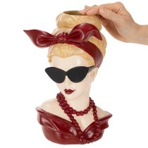 Prodotto Vaso a forma di testa di donna con occhiali da sole e collana di perle, 30 cm