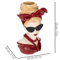 Prodotto Vaso a forma di testa di donna con occhiali da sole e collana di perle, 30 cm