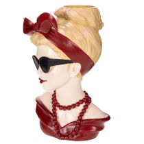 Prodotto Vaso a forma di testa di donna con occhiali da sole e collana di perle, 30 cm