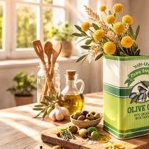 Prodotto Vaso per olio d'oliva, in ceramica, ideale per la decorazione della cucina e della tavola mediterranea, 18 cm