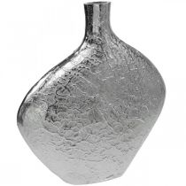 Vaso decorativo vaso per fiori in metallo martellato argento 33x8x36cm