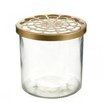 Vaso in vetro con coperchio ad innesto, griglia ad innesto, vaso da tavolo con supporto ad innesto H10cm Ø10cm