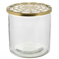 Vaso con coperchio in metallo, ausilio plug-in, vaso in vetro con attacco plug-in, decorazione da tavola H15cm Ø15cm