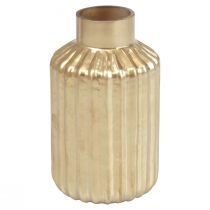 Prodotto Vaso vaso in vetro oro con scanalature vaso per fiori in vetro Ø8cm H14cm