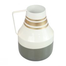 Vaso brocca decorativa con manico in metallo grigio/crema/oro Ø17cm H23cm