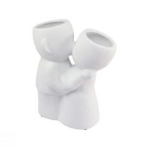 Vaso Bianco Doppio Vaso Coppia Che Si Bacia In Ceramica H23,5cm