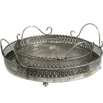 Prodotto Vassoio vintage, vassoio decorativo argento, portacandele H6cm Ø31/24cm set di 2