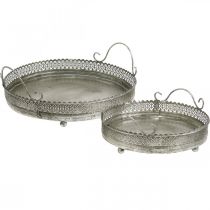 Prodotto Vassoio vintage, vassoio decorativo argento, portacandele H6cm Ø31/24cm set di 2