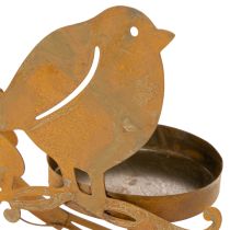 Prodotto Portacandele decorativo a forma di uccello e fiore, effetto ruggine, 24×27×6 cm