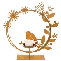 Prodotto Portacandele decorativo a forma di uccello e fiore, effetto ruggine, 24×27×6 cm