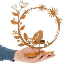 Prodotto Portacandele decorativo a forma di uccello e fiore, effetto ruggine, 24×27×6 cm