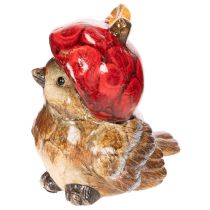 Prodotto Statuetta decorativa di uccello con cappello di mela rossa, decorazione autunnale, 13 cm