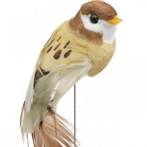 Decorazione primaverile, uccellini, uccellini decorativi su filo marrone, beige H2.5cm 24pz