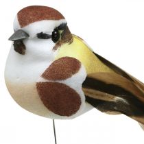 Decorazione primaverile, uccelli su un filo, uccellino artificiale marrone, bianco H3cm 12pz