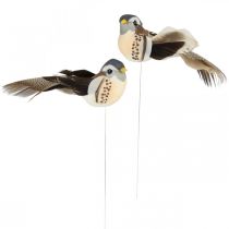 Decorazione uccelli, uccelli su filo, decorazione primaverile blu, marrone H3.5cm 12pz