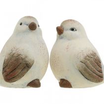 Uccelli in ceramica, primavera, uccelli decorativi bianco, marrone H7/7,5cm 6pz