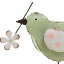 Figura decorativa uccello con decorazione floreale primaverile in metallo vintage 19,5 cm