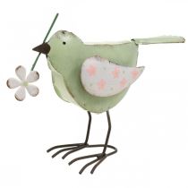 Figura decorativa uccello con decorazione floreale primaverile in metallo vintage 19,5 cm