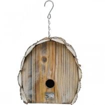 Casetta per uccelli in legno, nido decorativo, decorazione da giardino, lavato in bianco naturale, H22 cm L21 cm