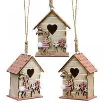 Casetta per uccelli da appendere, primavera, casetta per uccelli decorativa con coniglietto, decorazione pasquale 4 pezzi